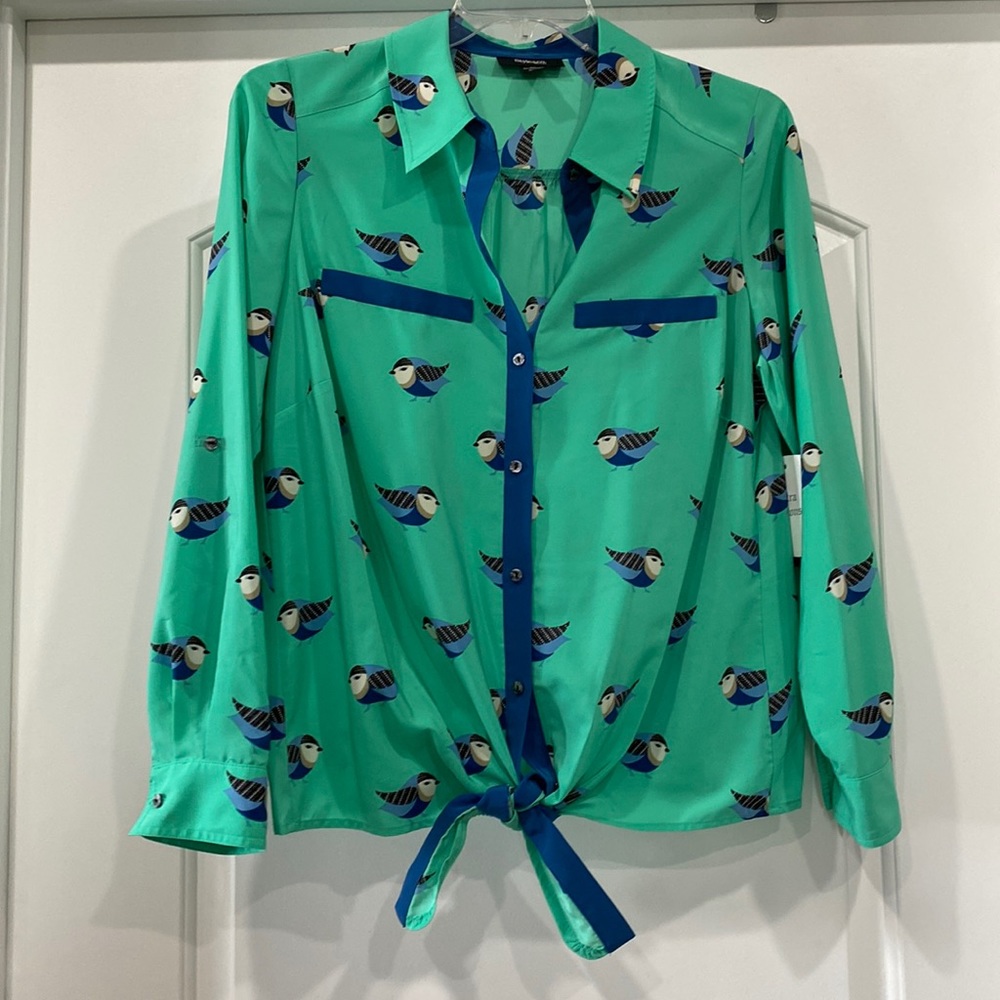 Whimsical Bird Button Down Blouse